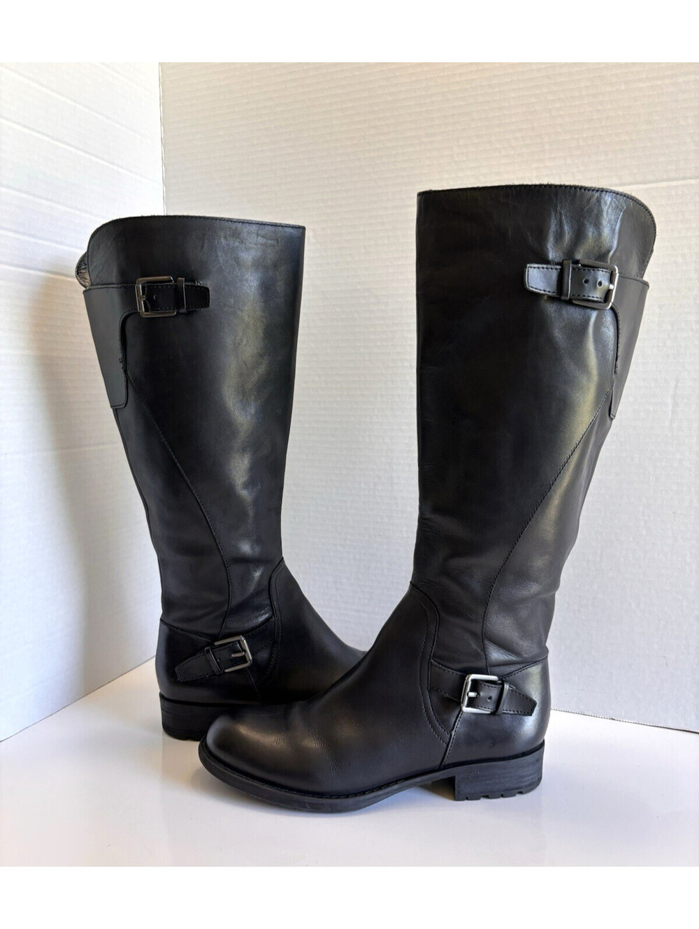 Franco Sarto Perk Knee-High Riding Boots Women's Sz 7.5M Black Leather Wide Calf